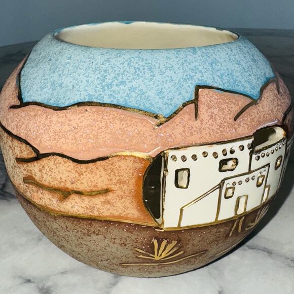 Handmade Gina Arrighetti Santa Fe Pueblo Village Vase Candle Holder Southwestern - Picture 6 of 9